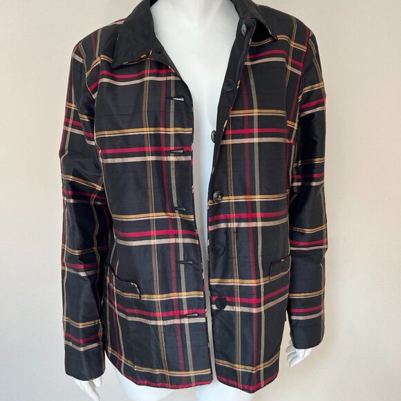 Vintage Harris Wallace Silk Plaid reversible shacket size 10 - Picture 1 of 7